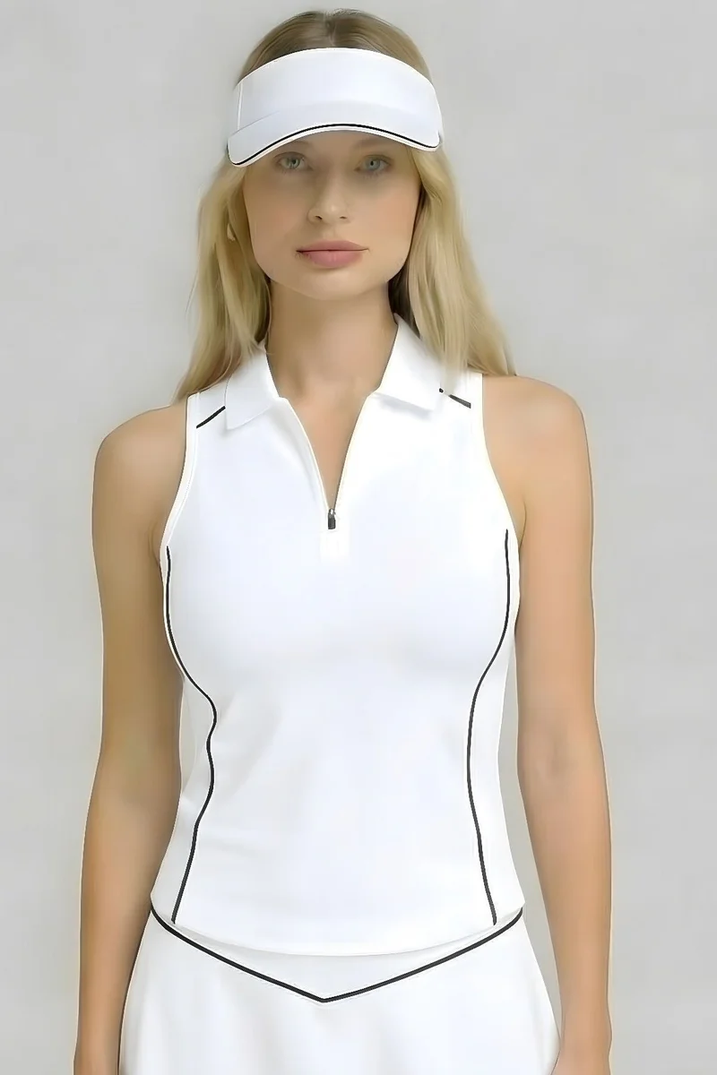 SVL Women's Padel & Tennis Top with Zipper – White – SVL